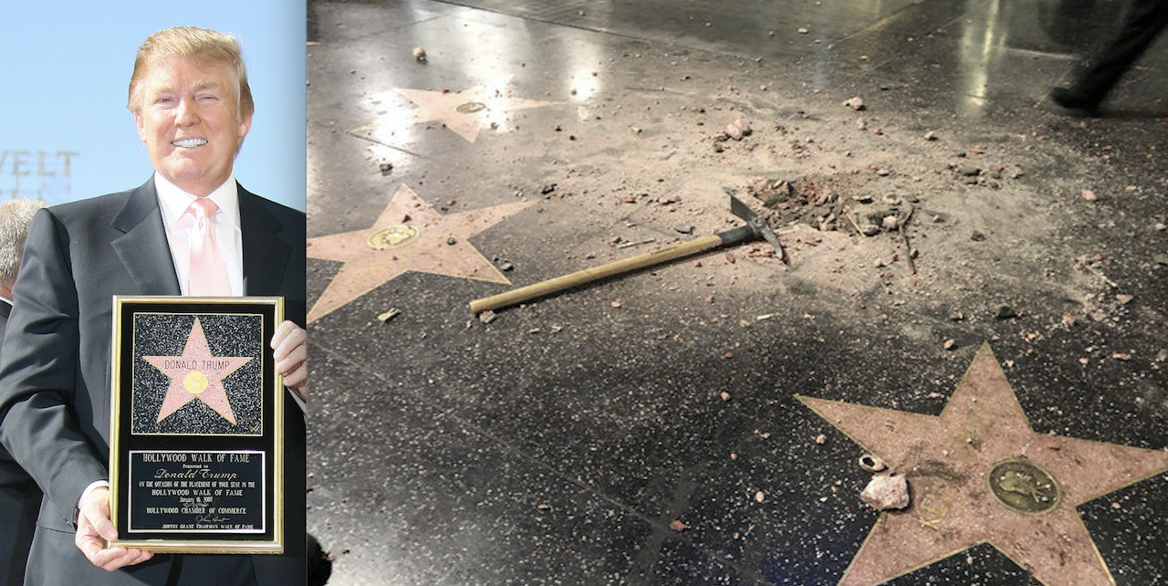 President Trump's Hollywood Walk of Fame Star Destroyed with Pickaxe
