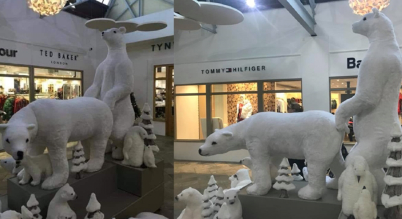 Sexy Holiday Polar Bear Display Shocks Shoppers at Mall