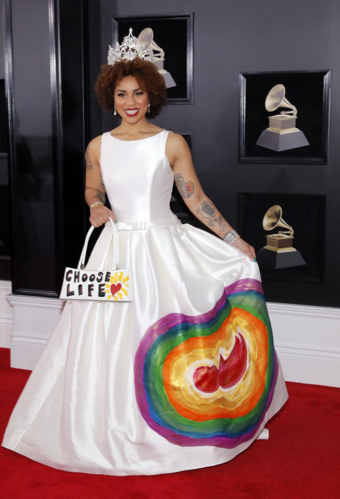 Joy Villa Returns To Grammys Red Carpet In Border Wall Gown