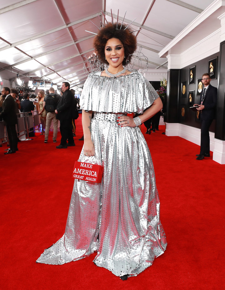 Joy Villa Returns To Grammys Red Carpet In Border Wall Gown