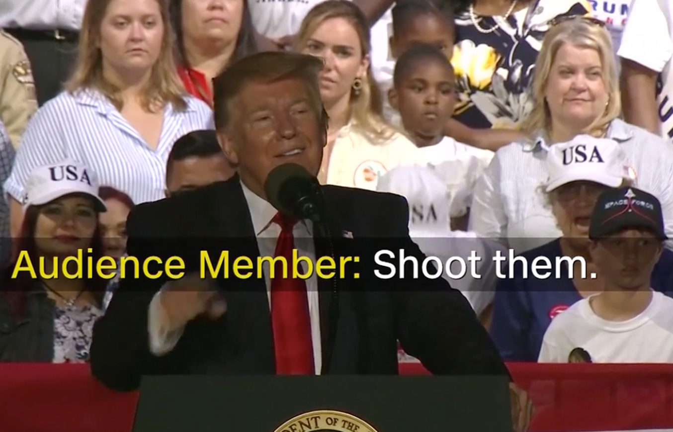 President Trump Laughs After Rally Supporter Suggests Shooting Migrants